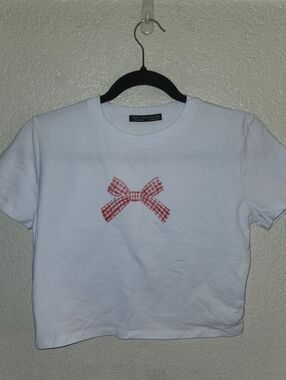 NWOT Rock Rose Couture "Red❤️Gingham Bow🎀 Baby Tee" White🤍 Coquette • Medium